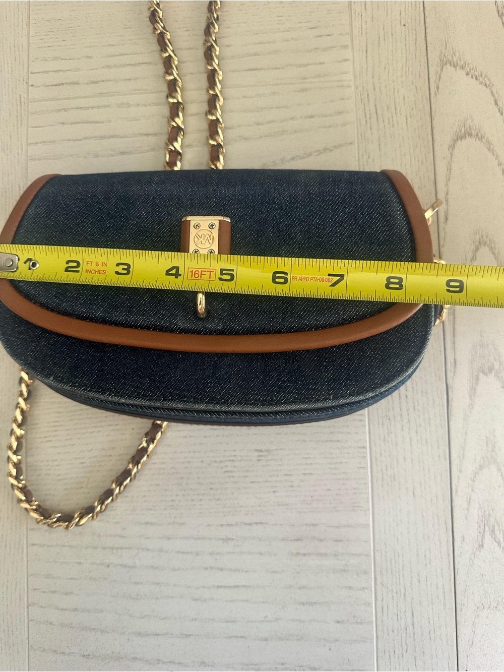 Michael Kors Navy Denim and Brown Leather-Trim Crossbody with Gold Chain - Picture 12 of 16